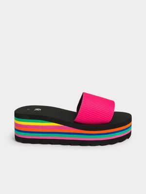 Jet Older Girls Black/Pink Platform Mule Sandals