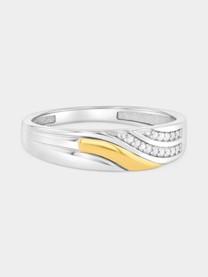 Yellow Gold & Sterling Silver Diamond Wave Ring