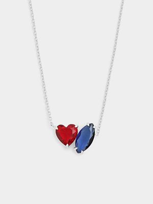 Sterling Silver Red & Blue Cubic Zirconia Two-Stone Pendant