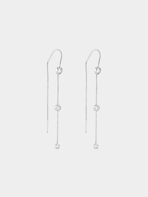 Sterling Silver Cubic Zirconia Long Drop Earrings