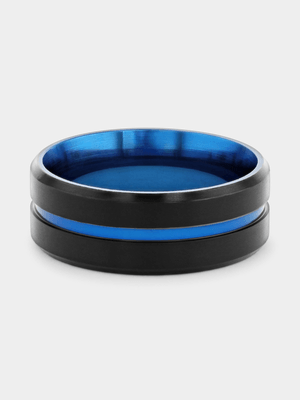 Blue Plated Stainless Steel Centre Stripe Ring