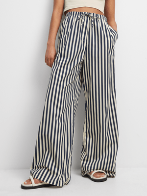 Women's Blue & Yellow Stripe Co-Ord Pull On Pants