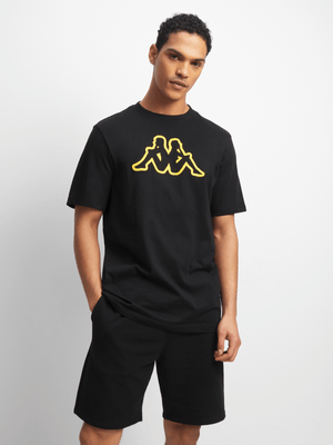 Mens Kappa Logo Colly Black/Yellow Tee