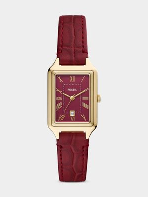 Fossil Raquel Gold Plated Red Crocodile Embossed Leather Watch