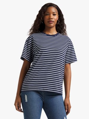 Women's Navy & White Striped T-Shirt