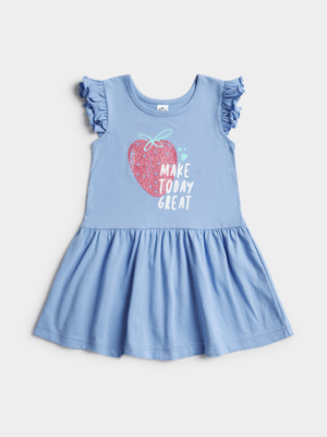 Jet Infant Girls Blue Strawberry Frill Sleeve Dress