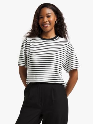 Women's Black & White Striped T-Shirt