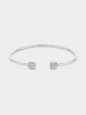 White Gold 0.25ct Diamond Cushion Pavé Cuff Bangle