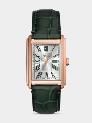 Fossil Carraway Rose Plated Stainless Steel Green Leather Watch