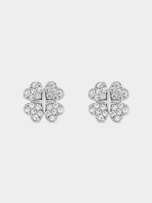 Cheté Sterling Silver Cubic Zirconia Clover Stud Earrings