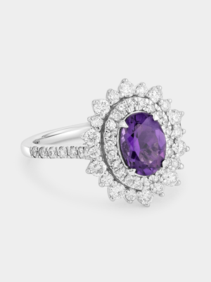 White Gold 0.76ct Lab Grown Diamond & Amethyst Oval Double Halo Ring