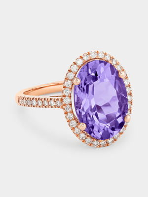 Rose Gold 0.40ct Diamond & Amethyst Oval Halo Ring