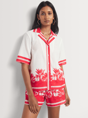 Linen-like Resort Print Shirt