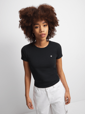 Converse Women's Black Cropped T-Shirt