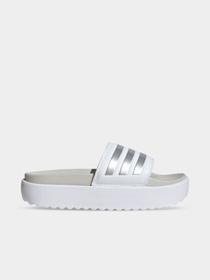 Womens adidas Adilette White/Metallic/Grey Platform Slides