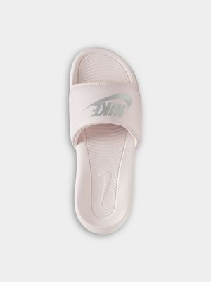 Womens Nike Victori One Pink/Silver Slides