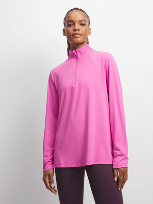 Womens TS 1/4 Zip Bright Pink Top