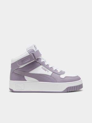 Womens Puma Carina Street White/Pale Plum Mid Sneakers