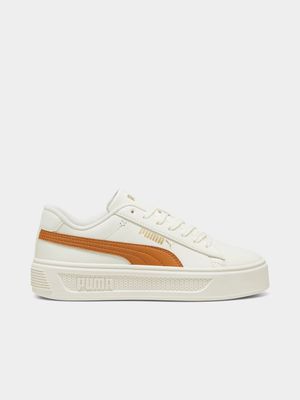 Womens Puma Smash Platform V3 Warm White/Caramel Sneakers