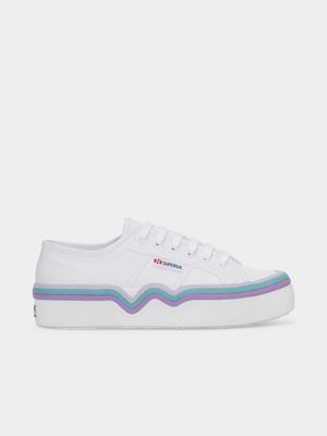 Womens Superga Nylon White/Fuschia/Green Low Sneakers