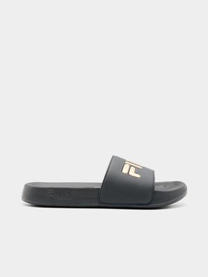 Fila Womens Hillside Metallic Black/Gold Slides