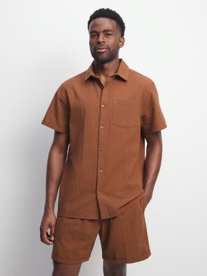 Men's Brown Textured Shirt