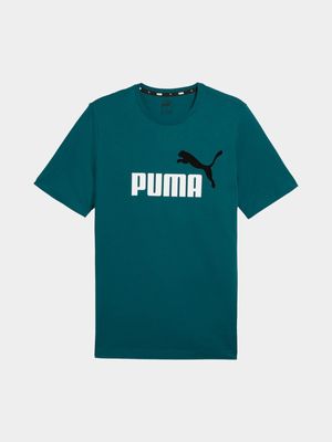 Mens Puma Ess+ Logo Cold Green Tee