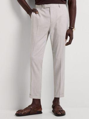 Men's Markham Smart Flat Front Tapered Linen Blend Stone Trouser