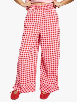 Women's Me&B Red & White Easy Elasticated Barrel Ric Rac Pants