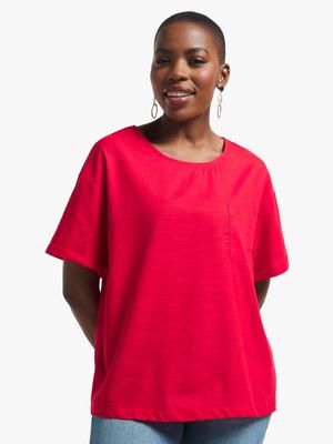 Jet Women's Red Slub Pocket Top