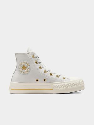 Womens Converse Chuck Taylor All Star Lift Lines Grey/Gold Platform Sneakers