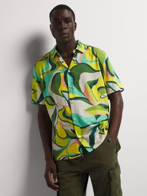 Men's Markham Printed Viscose Green Shirt