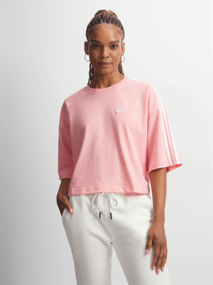 Womens adidas 3-Stripes Pink Crop Top