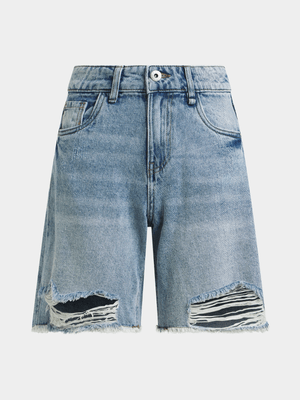 Jet Older Girls Bleach Wash Bermuda Denim Shorts