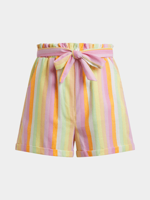 Jet Younger Girls Multicolour Stripe Linen Shorts