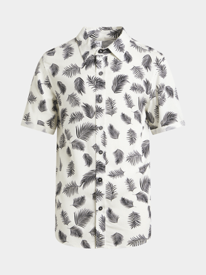 Jet Younger Boys White/Black Palm Leaf Shirt