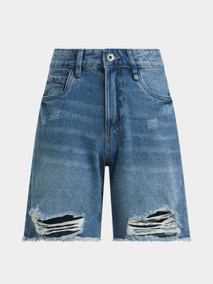 Jet Older Girls Mid Blue Bermuda Denim Shorts