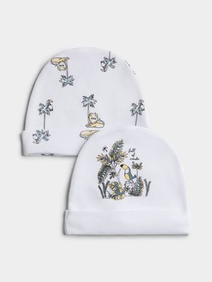 Jet Infant Boys White 2 Pack Tropical Print Beanies