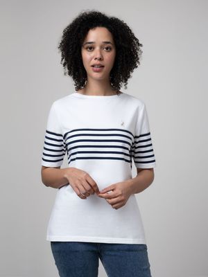 Women's Polo White & Navy Ava Stripe Ms T-Shirt