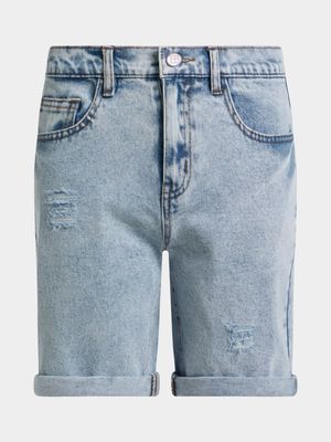 Older Boys Light Blue Ripped Denim Shorts