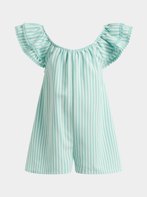 Older Girl's Green Stripe Shortall