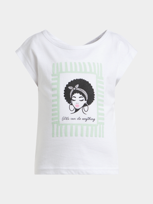 Jet Younger Girls White Graphic T-Shirts