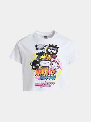 Jet Older Girls White Hello Kitty x Naruto Boxy Cropped T-Shirt