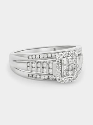 White Gold 0.45ct Diamond Emerald Halo Illusion Ring