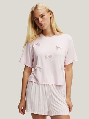 Women's Cotton On Pink So Soft Short Sleeve Jersey Sleep Set