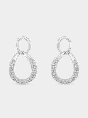 Sterling Silver Cubic Zirconia Twisted Link Drop Earrings