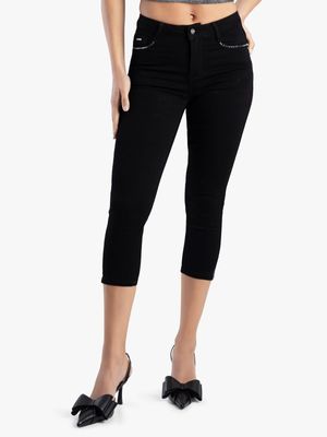 Women's Sissy Boy Black Mid Waist Capri