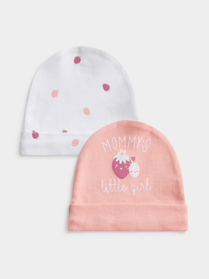 Jet Infant Girls Pink/White 2 Pack Beanies