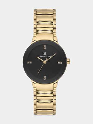 Daniel Klein Gold & Black Plated Black Dial Bracelet Watch