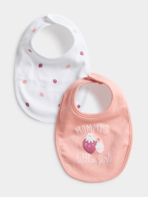 Jet Infant Girls Pink/White 2 Pack Bibs